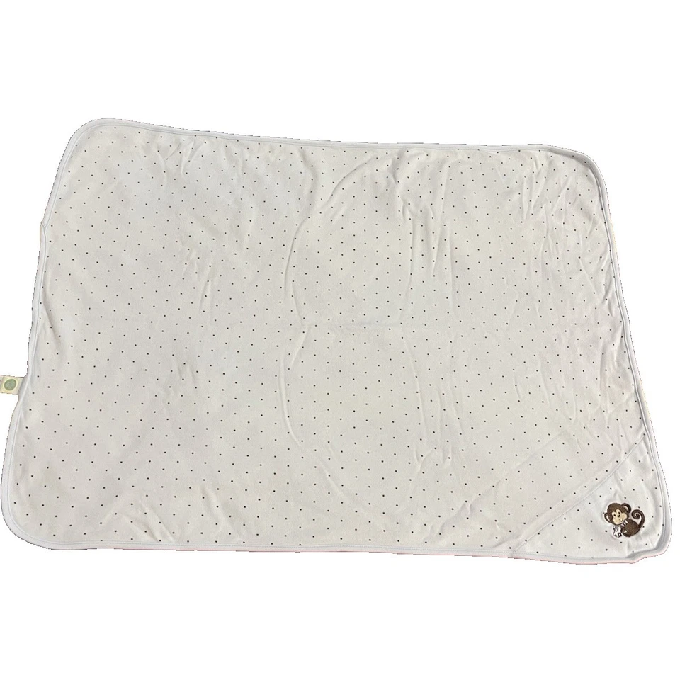 Little Me Blue Monkey Blanket Cotton Brown Embroidery Stars Car 21x30 - Image 2 of 4