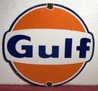 VINTAGE GULF GASOLINE MOTOR OIL PORCELAIN GAS STATION ADVERTISING SIGN
