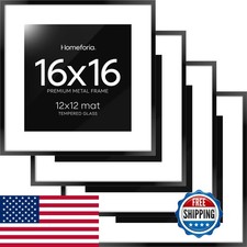 Homeforia Picture Frame Black, High End Metal Square Poster Frame Matted Print