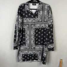 Camellia Shirt Womens Small Black White Bandana Paisley Print Long Sleeve Cotton