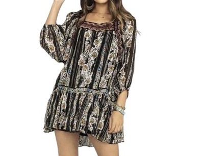 Free People Dress Women s Small Black Dance Magic Sheer Oversized 3/4 Sleeve