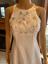 Roberta White Silver Satin Lace Halter Empire Wedding Gown Bridal Dress Size 3 4