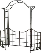 Decorative Steel Garden Arch Arbor Trellis with Gate Fence and Planter Holders