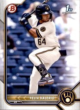 2022 Bowman #BP-128 Felix Valerio Milwaukee Brewers Baseball Trading Card
