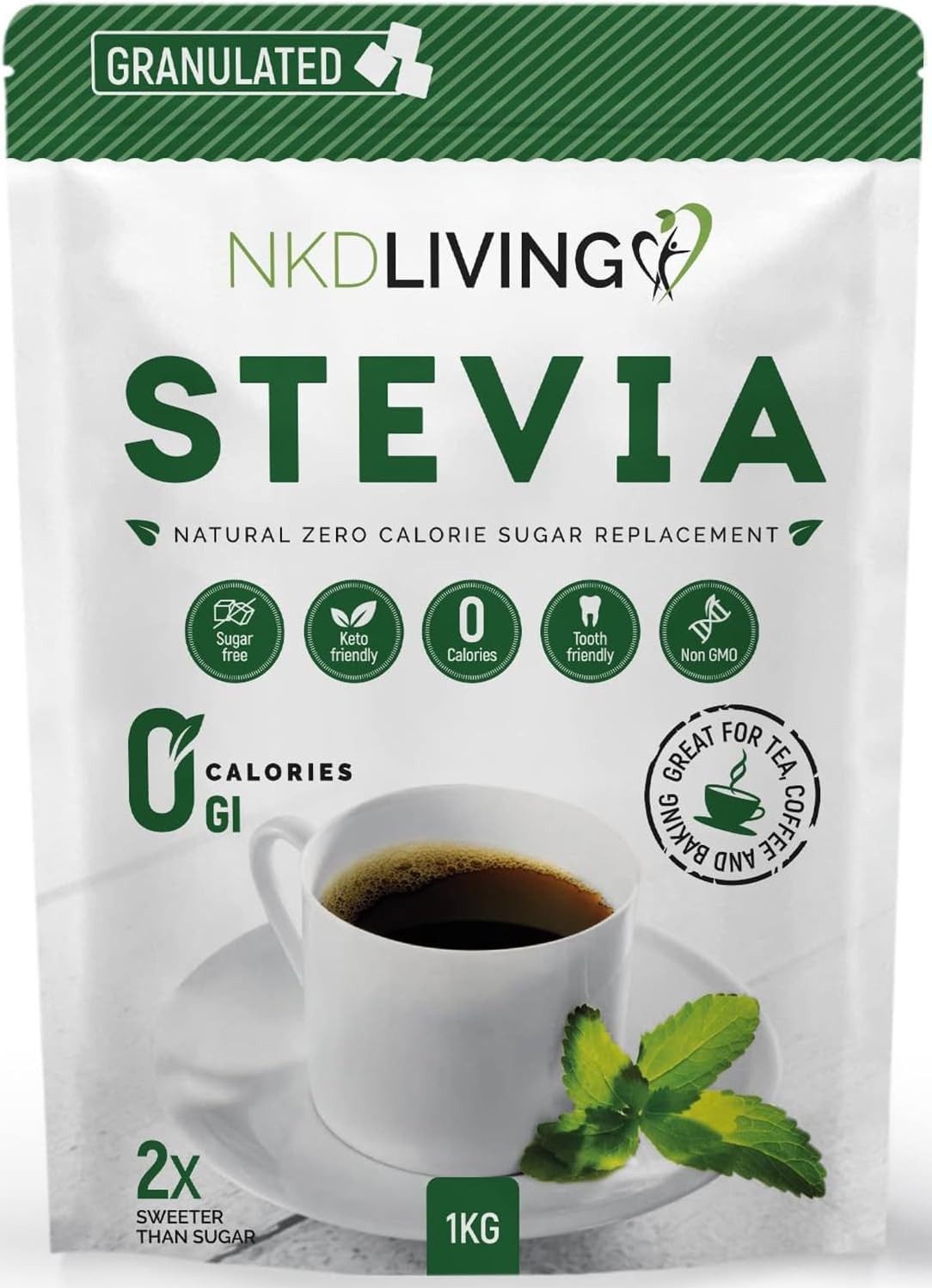 NKD Living Stevia Sweetener Granules 1kg – Natural Plant-Based Sweetener –