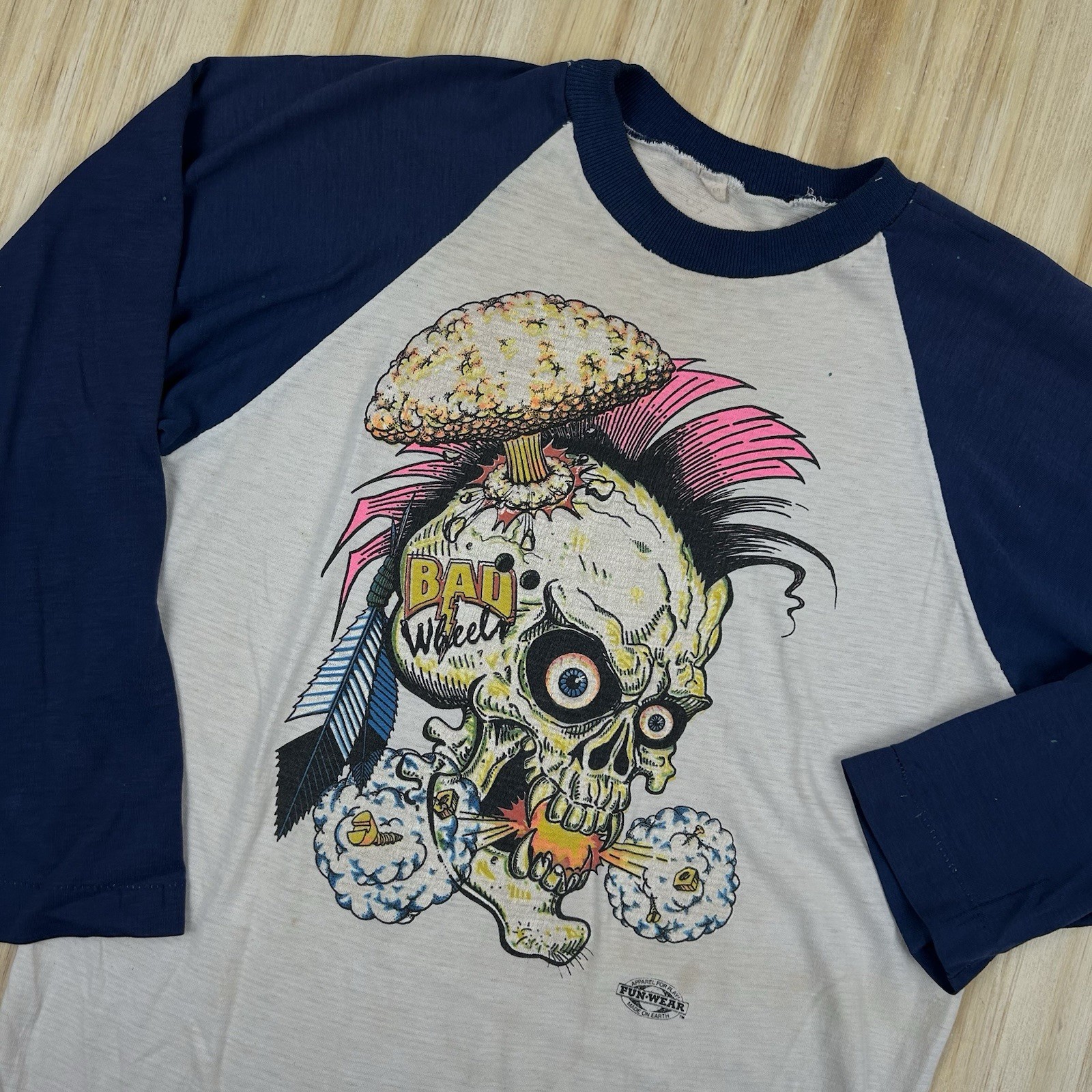 RARE 80's Bad Wheels Skeleton Skull Skateboard Shirt T-Shirt
