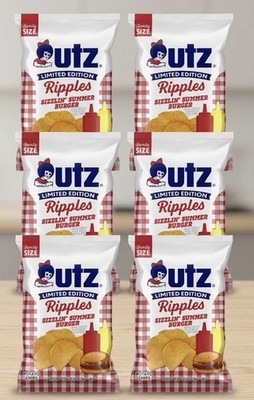 6 BAGS! NEW! Utz Sizzlin' Summer Burger Ripple Potato Chips, FAMILY SIZE 7.75 oz