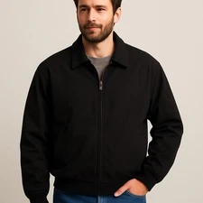 Cutter & Buck Micro Suede City Bomber Jacket Men XL Black Full Zip Pockets Golf