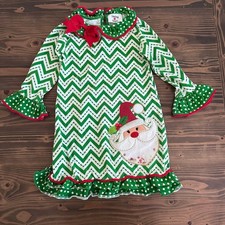 Counting Daisies Girls Dress 6X Green White Christmas Santa Shaker Sequins