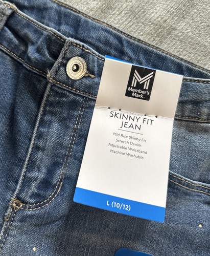 NWT Girls MEMBERS MARK Dark Blue Distressed Skinny Fit  Mid Rise Jeans L 10/12 - Picture 3 of 5