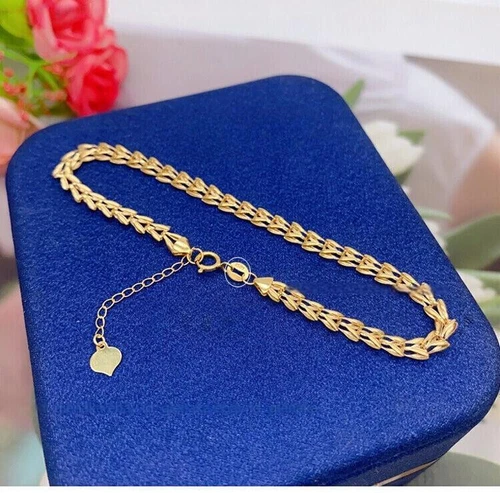 Solid 18K Yellow Gold Pure Au750 Wheat Chain Link Bracelet Bangle 6.5+1.2inch - Picture 9 of 10