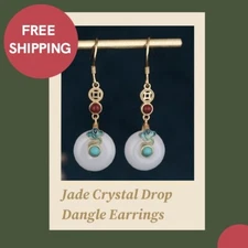 White  Jade Crystal Drop Dangle Earrings Boho Gemstone Ear Hook 18K Gold Plated