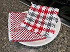 Potholder | Set of Two | XL 8" x 8" | Woven w/ Thick Cotton | Red and Gray