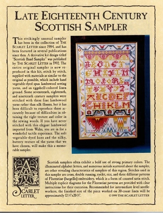 The Scarlet Letter LATE EIGHTEENTH CENTURY SCOTTISH SAMPLER Pattern Chart NEW - Image 4 of 4