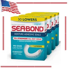 Lower Secure Denture Adhesive Seals, For an All Day Strong Hold, 30 Ct, 4 Pack