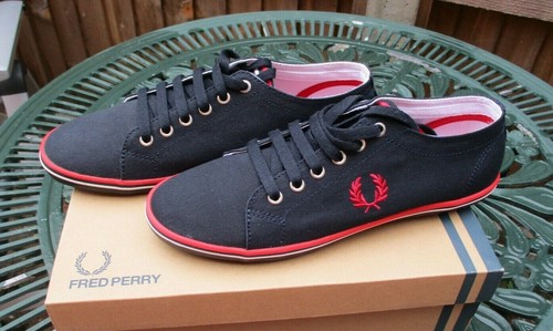 Scarpe da Ginnastica da Uomo Fred Perry Kingston Twill Tela Scarpe Da  Ginnastica Navy Blu/Rosso UK 7 NUOVO | eBay