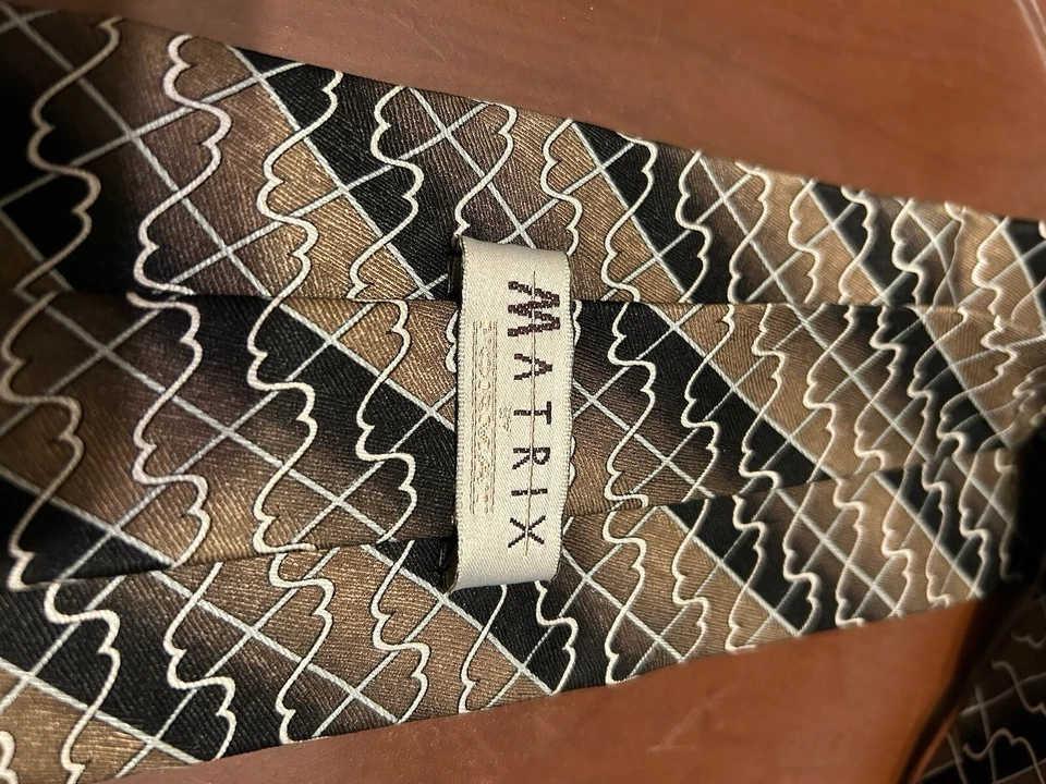 Matrix Men’s Brown 100% Silk Tie Striped Necktie - Image 3 of 4