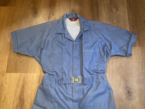 Vtg 60s 70s Denim Jumpsuit One Piece Leisure Jump suit Para Disco Mens 44 Short - Picture 12 of 22