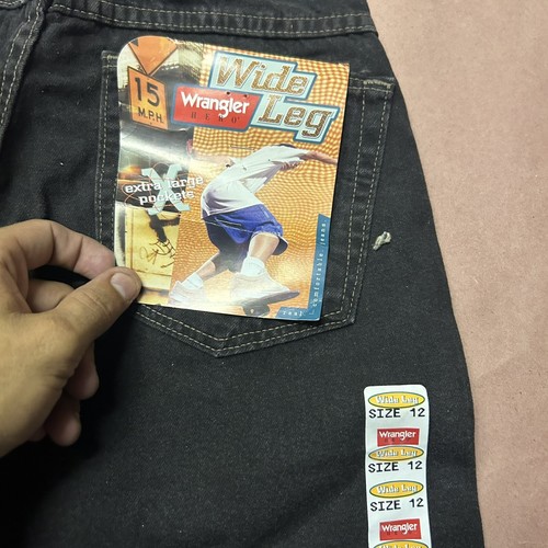 Vintage 1990’s Wrangler Boys Wide Leg Black Denim Shorts, Deadstock NWT, Size 12 - Picture 2 of 3