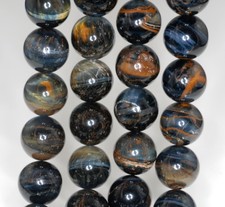 14MM BLUE TIGER EYE GEMSTONE GRADE AB ROUND LOOSE BEADS 7inch