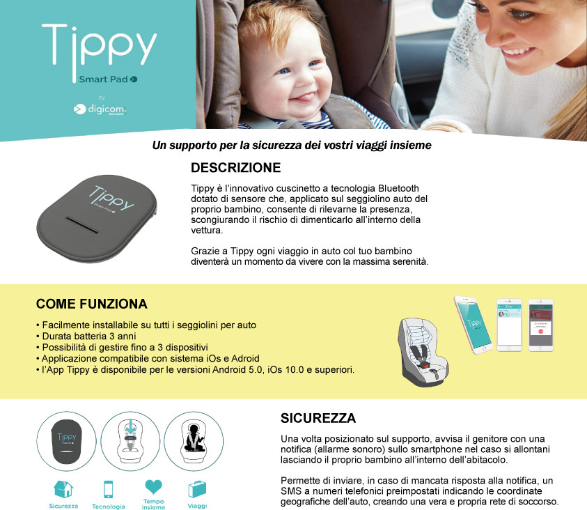 Dispositivo antiabbandono seggiolino auto Tippy Digicom