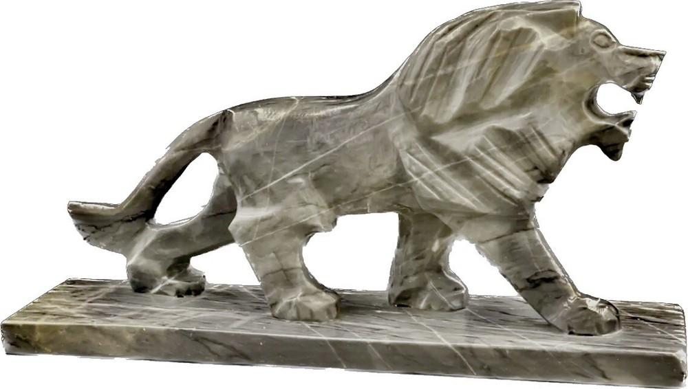 VTG LARGE Heavy Carved Marbled Onyx Lion Statue Figure 12 in