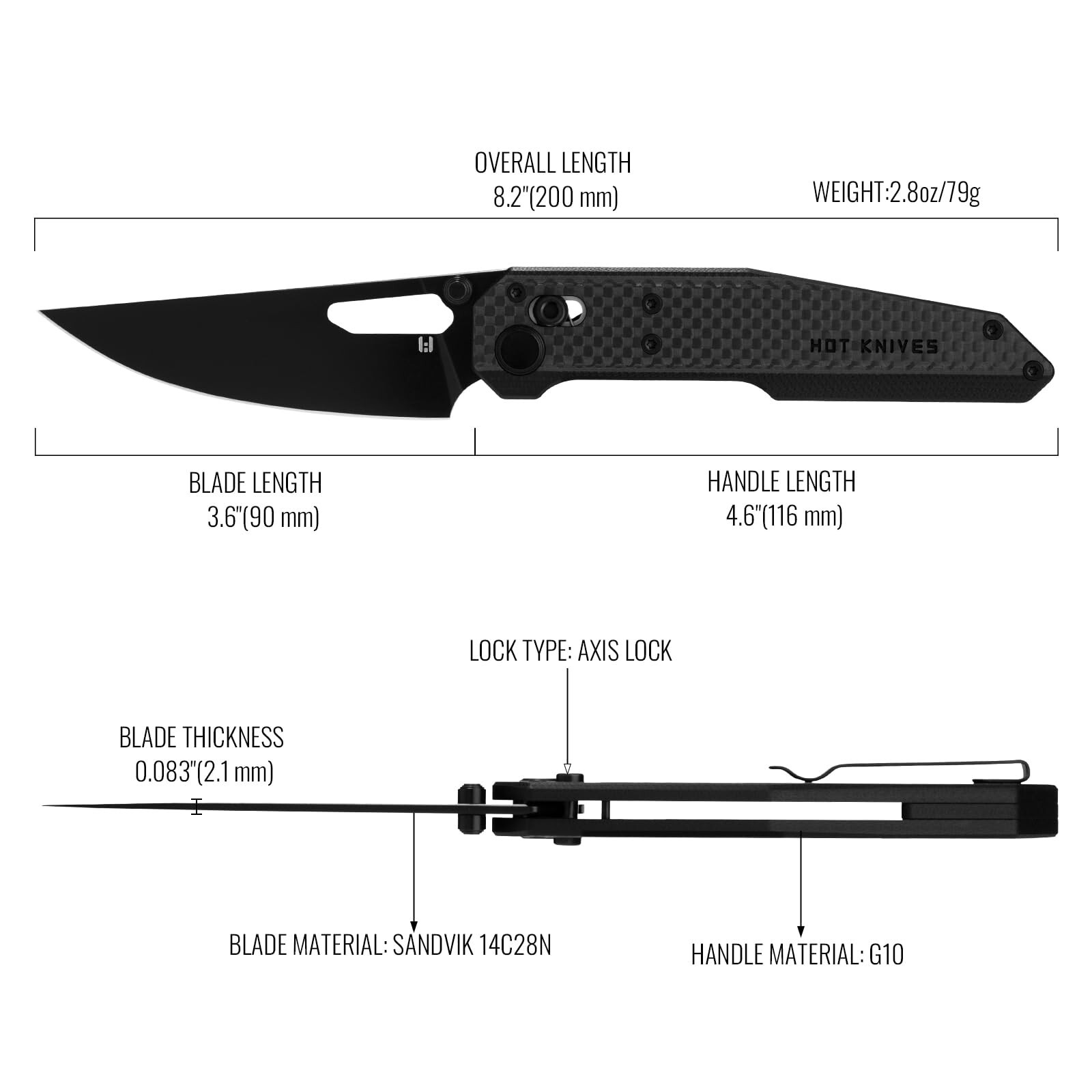 HIGHTRON Sharplyn Pocket Knife EDC Knife-Pocket Folding Knife, 14C28N Steel B...