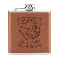 Beware Crazy KüNstler Mann 170Ml Pu-Leder Flachmann Hellbraun Kunst Vatertag