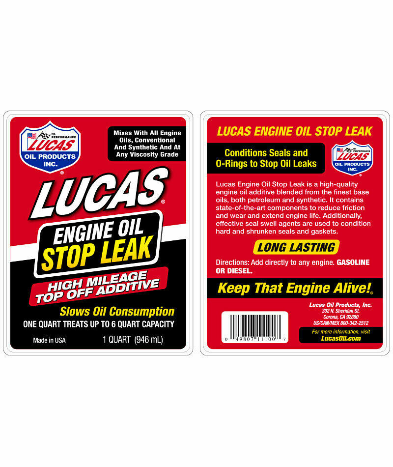 LUCAS ENGINE OIL STOP LEAK HIGH MILEAGE TOPOFF ADDITIVE 11100 (1 QUART