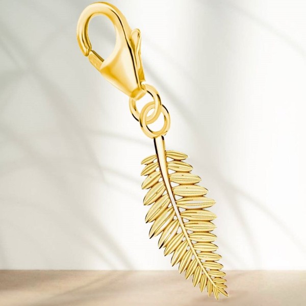 Blatt Karabiner Charm 925 Sterling Silber Gold Vergoldet AnhäNger FüR Armband-image