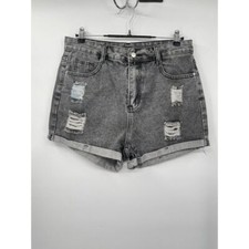 SHEIN Large Distressed Denim Shorts Womens Grey High Waisted Cuffed Jean Shorts