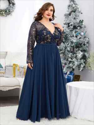 Navy Blue Mother of The Bride Dresses V-Neck Lace Flowers Wedding Guest  Gowns | eBay