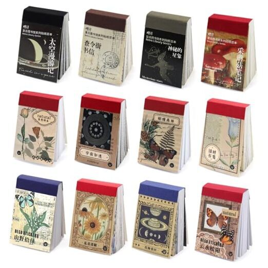 600 Pieces Washi Sticker Set, 12 Set Scrapbooking Diary Planner Retro Style