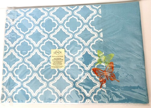 NEW - LENOX American By Design Blue White Butterflies Fabric 4 Placemats Set - Picture 4 of 11