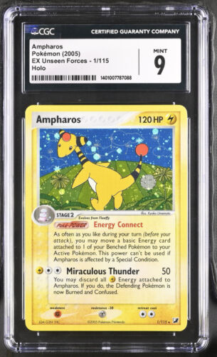 CGC 9 MINT Ampharos 1/115 EX Unseen Forces Holo Rare Pokemon Card - Picture 1 of 2