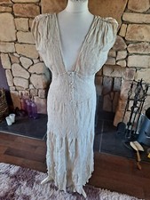 Asos Shirred Waist Button Plunge Front Tiered Dress Oatmeal Size 10 BNWT RRP £28
