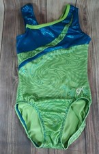 GK Elite Pretty Green Blue Gymnastics Leotard AXS AS 