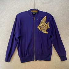 Vintage IB Difussion Size M Blue Jacket With Sequin Angelfish On Front Full Zip