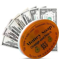 1 Glycerin Soap Bar with Real Money Inside with Cash Gift inside Orange & Peach