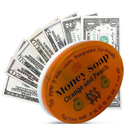 1 Glycerin Soap Bar with Real Money Inside with Cash Gift inside Orange & Peach