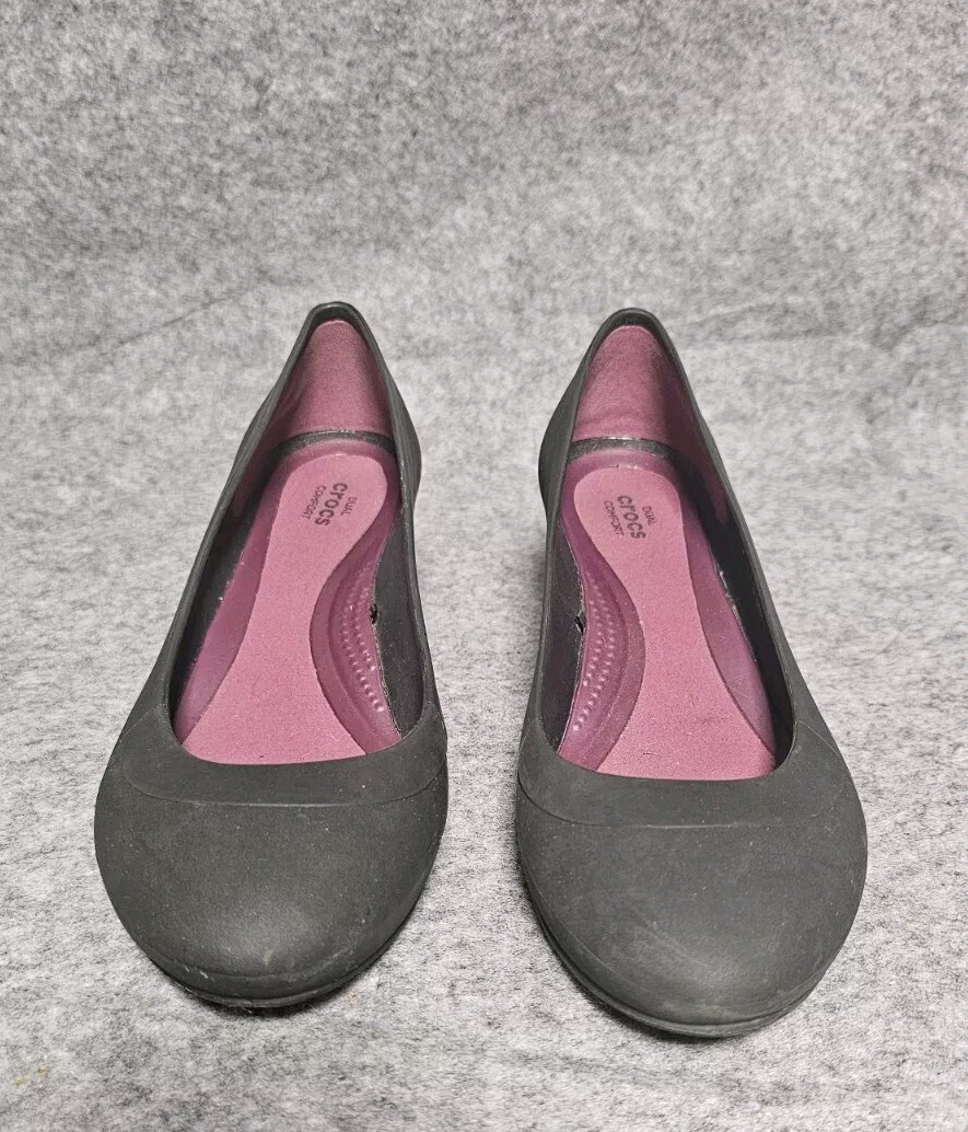 Crocs Lina Heels Black Wedge Closed Toe Slip On Pumps 203408 Women's Size