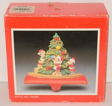 Vintage Cast Iron Shelf Mantle Stocking Hanger with Elves Around Christmas Tree