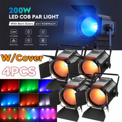 200W COB LED Par Can Stage Light DMX RGBWA+UV Disco DJ Lighting Aluminum Shell