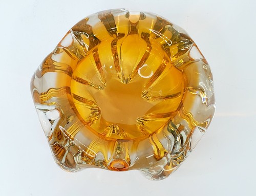 1965 Czech Glass Chribska Josef Hospodka Ashtray Trinket Bowl Amber Clear 4.4 lb - Bild 6 von 9