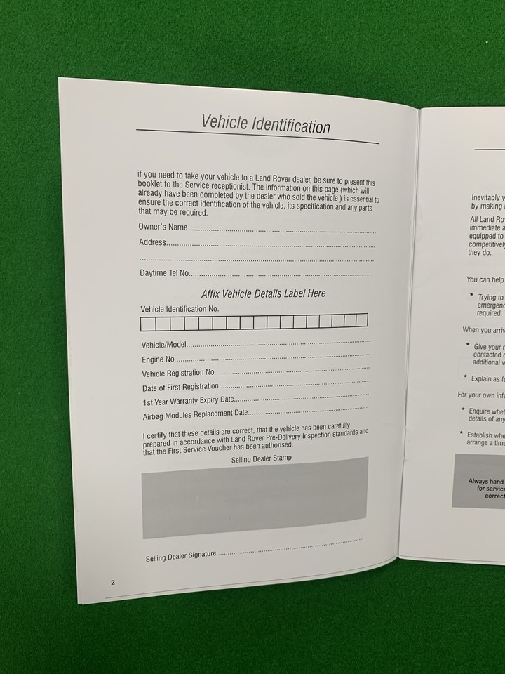 LAND ROVER & RANGE ROVER SERVICE HISTORY BOOK SUITABLE FOR ALL MODELS ...