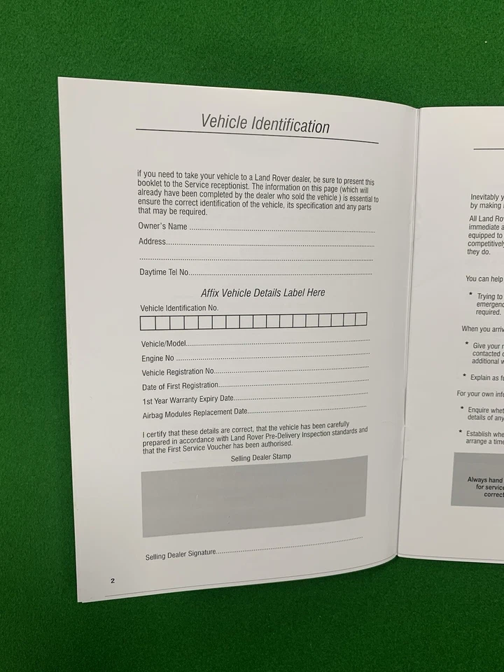LIVRO DE HISTÓRICO DE SERVIÇO LAND ROVER E RANGE ROVER ADEQUADO PARA TODOS OS MODELOS - Imagem 3 de 4