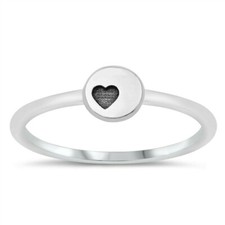 Heart Ring Genuine Solid Sterling Silver 925 Oxidized Face Height 6 mm Size 6
