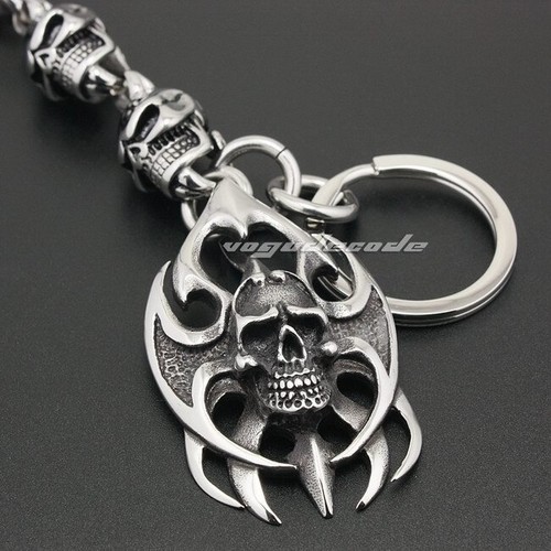 Stainless Steel Unique Tribal Tattoo Blade Skull Keychain Biker KeyRing 6H001KCA - Picture 7 of 8