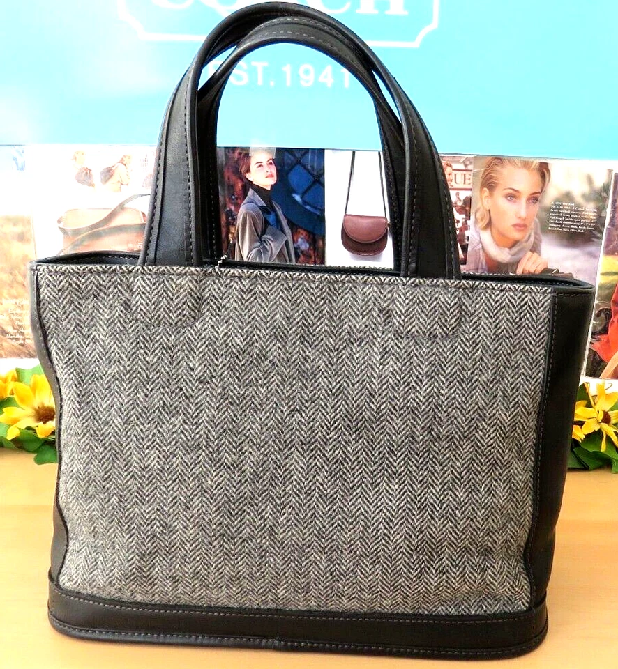 VINTAGE!! COACH Black Leather  BLEEKER Herringbone Bag Purse Tote! MINT! - Image 2 of 4