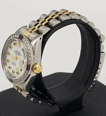 Rolex Ladies Datejust Oyster Gold Steel Diamond Dial Bezel Emeralds Ruby Rolex Ladies Datejust Oyster Gold Steel Diamond Dial Bezel  main image 4